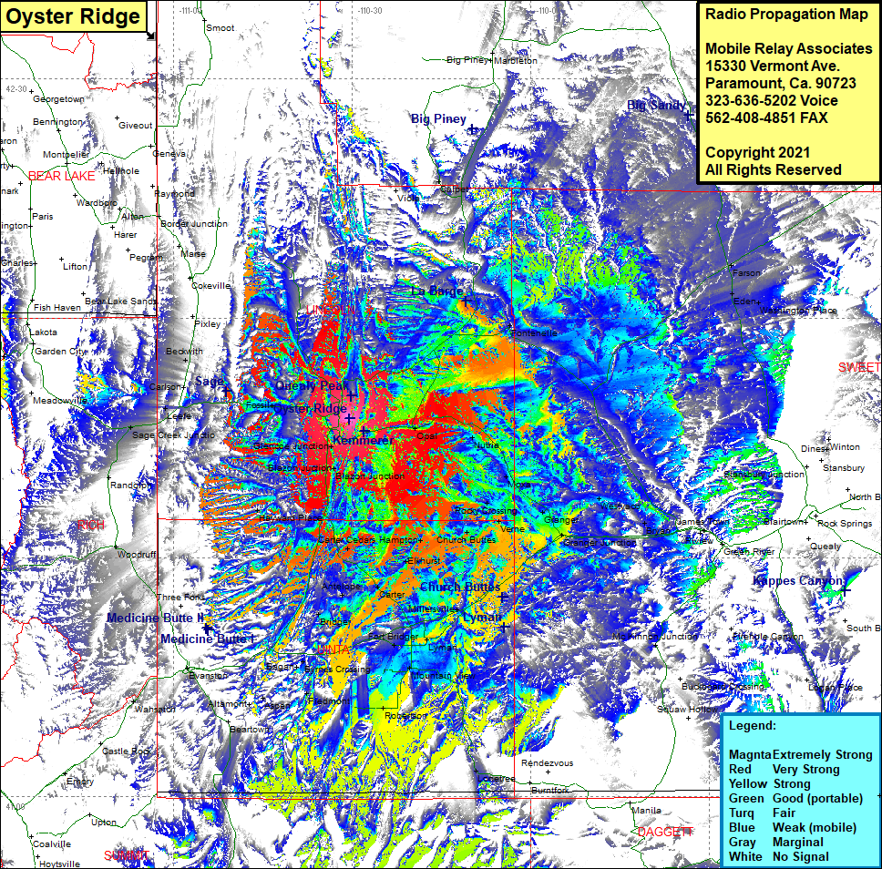 heat map radio coverage Oyster Ridge